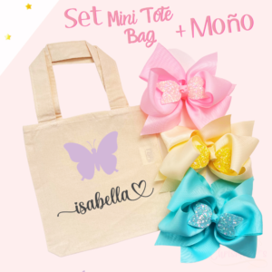 set mini tote bag con moño para niñas