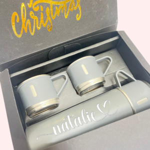 Set con 2 Tazas y termo De 500 Ml/16,9 Oz, Personalizado con nombre. Botella Aislada Al Vacío De Acero Inoxidable Con Taza Para Café, Bebida Caliente Y Bebida Fría, Frasco De Agua Con Caja De Regalo.