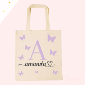 Tote Bag Personalizadas mariposa con inicial y nombre.