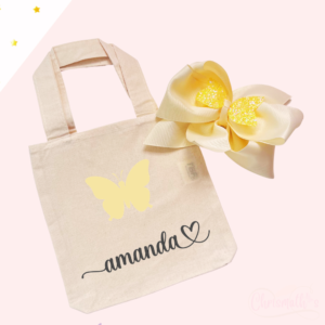 Set Mini Tote Bag mariposa con moño doble amarillo