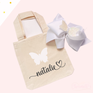 Set Mini Tote Bag mariposa con moño doble blanco