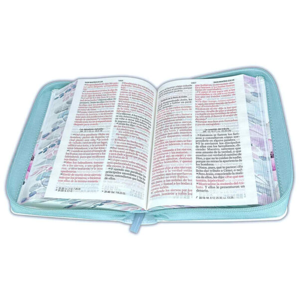 Biblia pintado primaveral azul claro con Cierre Compacta RV1960 imit piel  11 puntos