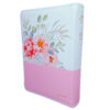 Biblia Mujer Virtuosa floral con índice Y Cierre Compacta 11 puntos RV1960 imit piel blanca.