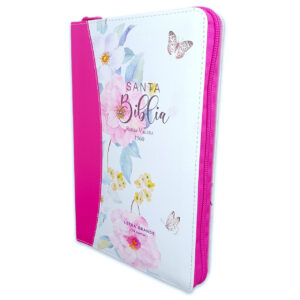 Biblia con Cierre Letra Grande 12 puntos RV1960 imit. floral fucsia con índice