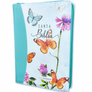 Biblia con Cierre Letra Gigante 15 puntos RV1960 imi duotono turquesa floral y mariposas con índice