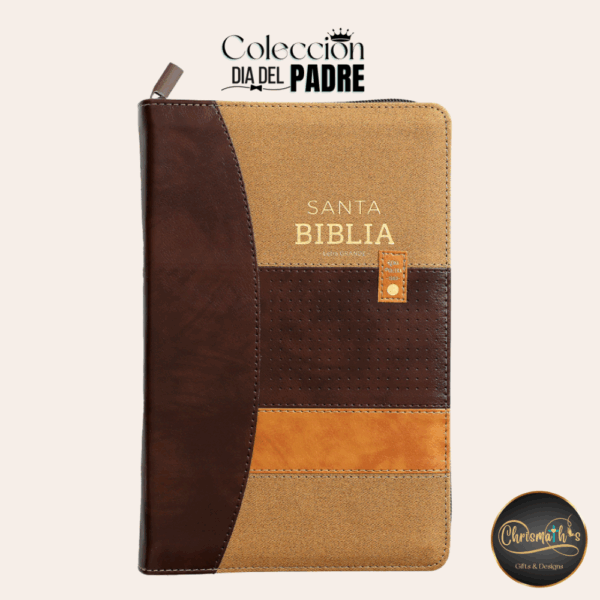 Biblia tricolor café con índice imit. piel con Cierre y Letra Grande 12 puntos RV1960 Spanish
